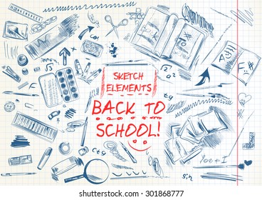 Back to school hand drawn sketched elements