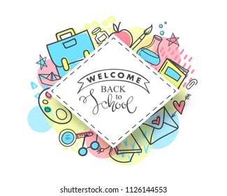 Back to school. Hand drawn school supplies on white background.Vector illustration