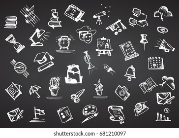 Back to school. Hand drawn school symbol on black chalkboard.Vector illustration