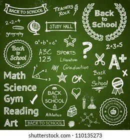 Back to school hand drawn text lettering and icons