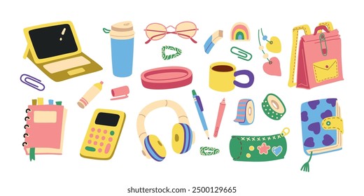 Back to school hand drawn vector illustration set for education online learning reading book school and courses International education day teachers day concept art