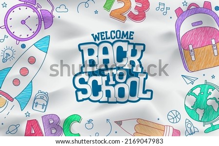 Back to school hand drawn vector design. Welcome back to school text with hand drawing icons and elements for educational background. Vector Illustration.
