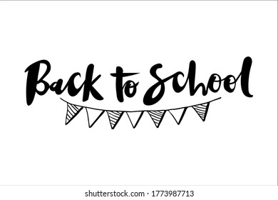 Back to school hand lettering with doodle flags vector