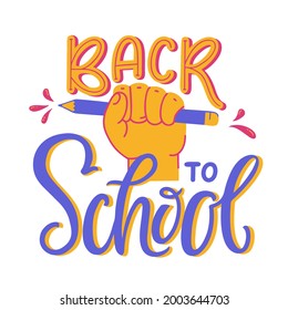 Back to school - hand lettering. Modern handwritten inscription. Vector illustration isolated on white background.