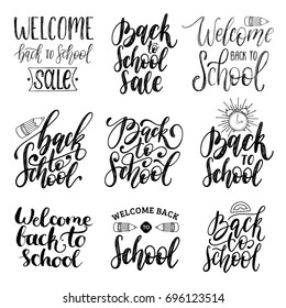 Back To School hand lettering prints set. Vector calligraphic collection for educational poster, banner etc.