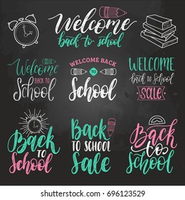 Back To School hand lettering prints set. Vector calligraphic collection for educational poster, banner etc.