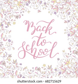 Back to School hand lettering. Template for card, poster, print.