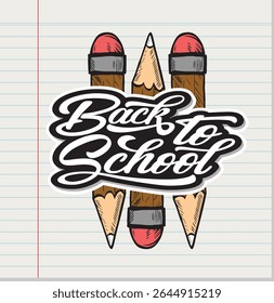 Letras de la mano de vuelta a la escuela, Ilustración vectorial.
