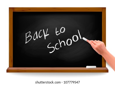 Back to school. Hand writing on a blackboard. Vector