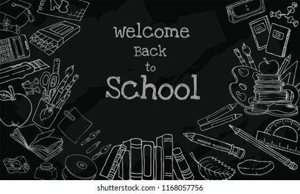 Back to school hand-drawn doodles background. Vector illustration