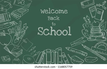 Back to school hand-drawn doodles background. Vector illustration