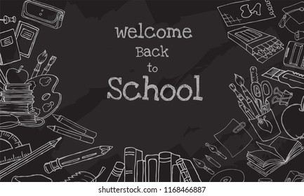 Back to school hand-drawn doodles background. Vector illustration