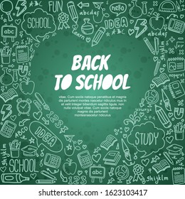 Back to school hand-drawn doodles background. with Education sketchy icon and symbol
