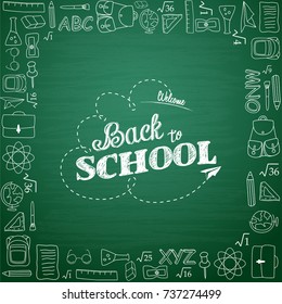 Back to school hand-drawn doodles background.Vector illustration