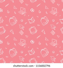 Back to school hand-drawn doodles seamless pattern.