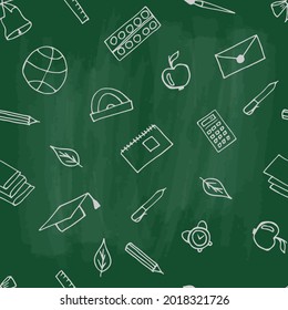Back to school. Hand-drawn school supplies. Vector seamless pattern