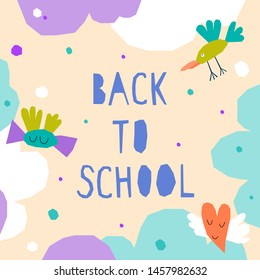 Back to school. Handmade childish crafted background for design school party advertising, kids gift card, bag print, school wallpaper, education school advertising etc. 