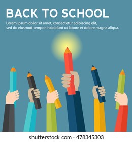 Back to school with hands holding color pencils vector concept