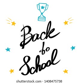 Back to school, handwritten lettering isolated on white background. Vector illustration of banner template for educational theme.