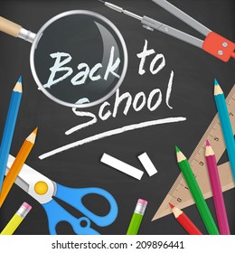 back to school handwritten on blackboard. isolated. layered.