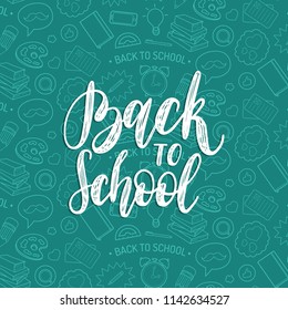 Back To School, handwritten phrase. Vector seamless tracery background. 