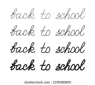 Back to school handwritten text in different thicknesses on a white background