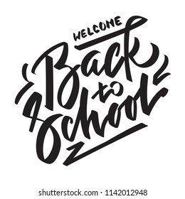 Back to school - hand-written text, words, typography, calligraphy, hand-lettering. Vector hand-writing in one color, for cutout template, sticker, label, tagline, title, headline, emblem, banner
