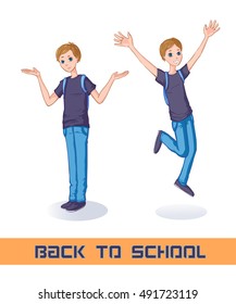 Back to school. Happy funny boy