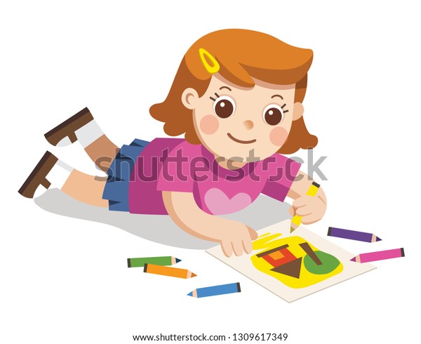 Back School Happy Girl Draw Pictures Stock Vector (Royalty Free ...