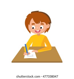 Back to School. Happy School Kid Writing in Copybook. Isolated Design Illustration.