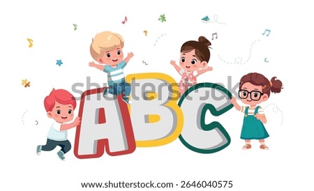 back to school happy kids abc learning banner cartoon vector illustration