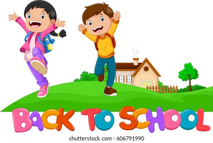 BACK TO SCHOOL - Happy kids going to school from home