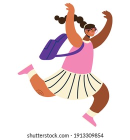 back to school, happy student running with bag vector illustration
