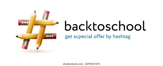 Back to school hashtag sign made of school pencils, vector illustration