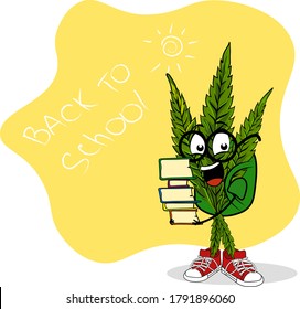 De vuelta al personaje de cáñamo escolar con muchos libros en la mano. Gracioso alumno