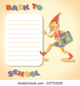 Back to school. Hero of fairy story. Template for card and sticky notes.