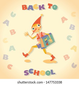 Back to school. Hero of fairy story. Template for card.