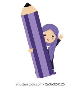 Back to School hijabi Kid Holding Pencil Cute Young Writer Illustration

Perfect for back to school themes, children's books, educational content, school posters, or literacy campaigns. Ideal for prom