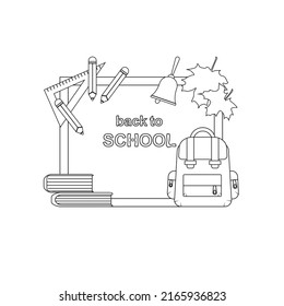 Back to school, holiday, study, read, chalk, school backpack, colored pencils, ruler, autumn, leaves.Vector illustration isolated on a white background.