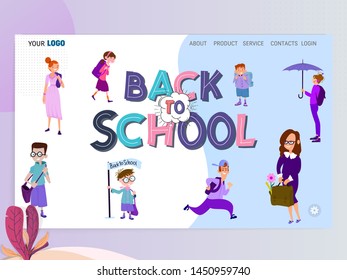 Back to school home page template, flat style character