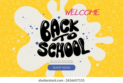 voltar para escola banner horizontal, mão desenhado elementos, padrão, outono evento fundo, capa, modelo criativo vetor ilustração