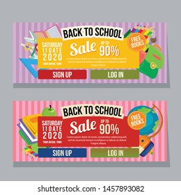 back to school horizontal banner template school object vector illustration