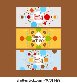 Back to school horizontal banners with geometric shapes. Vector illustration