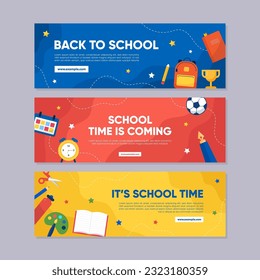 Volver A La Escuela Horizontal Banners Template Set. Anuncio de horario escolar o evento publicitario