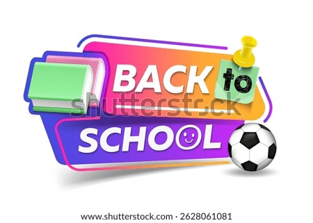 Back to school. Horizontal poster or web banner with books and soccer ball. September 1 and beginning of school year. Discounts, sales and special holiday offer. Vector illustration