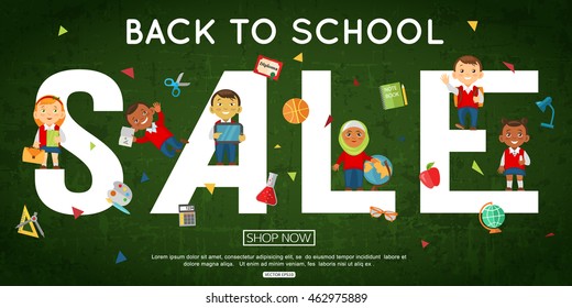 Back to school horizontal sale banner