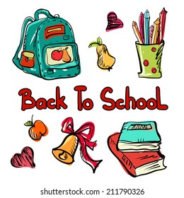 Back to school icon cartoon art drawing set isolated on a white background - vector 