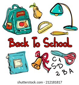 Back to school icon cartoon art drawing set isolated on a white background - vector 