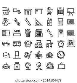 back to school icon collection, outline 