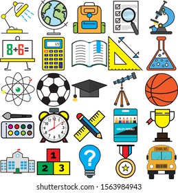 back school icon education learning line icons set